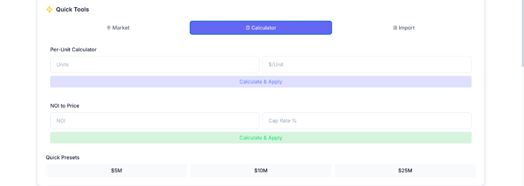 Quick calculators - Per-unit and NOI to Price